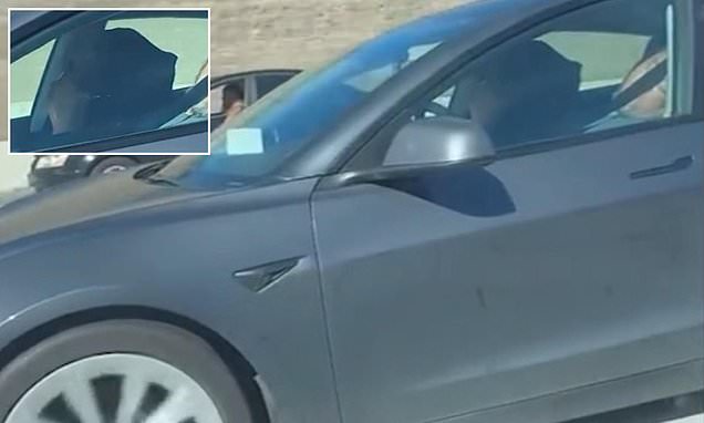 Terrifying video shows elderly Tesla driver AND passenger both asleep in car as it barrels down California freeway