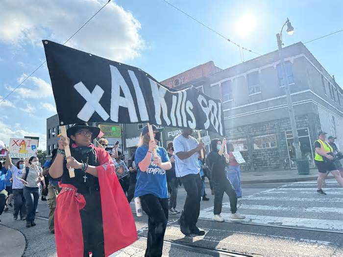 Group leads march in Downtown Memphis to protest Elon Musk's xAI