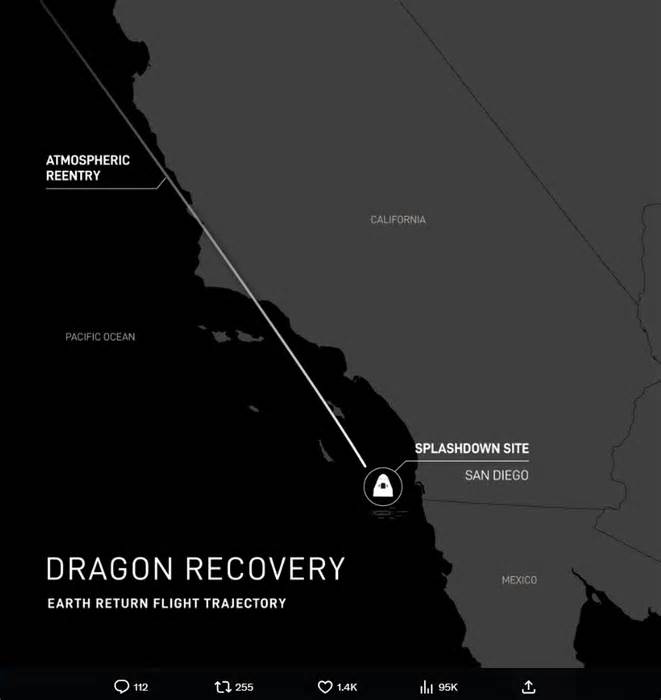 Watch: SpaceX spacecraft carrying crew splashes down with sonic boom off San Diego coast