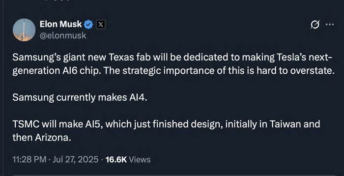 Tesla and Samsung Have $16.5 Billion AI Chip Deal