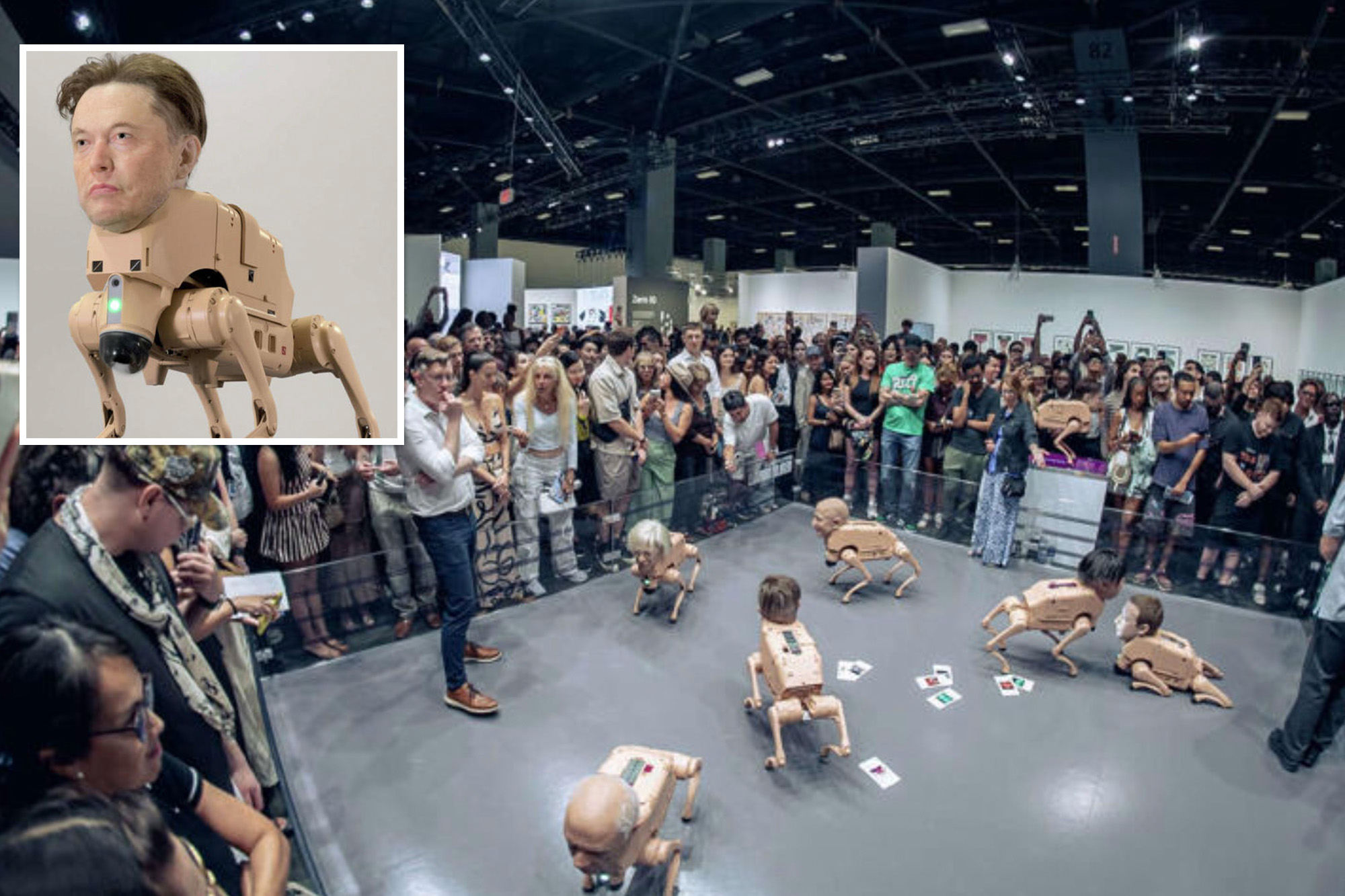 Terrifying mutant dog-bots with Elon Musk and Zuckerberg heads descend on Silicon Valley