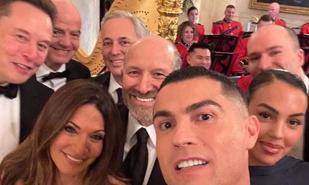 Cristiano Ronaldo poses for White House selfie with Elon Musk and fiancee Georgina Rodriguez after dinner with Donald Trump