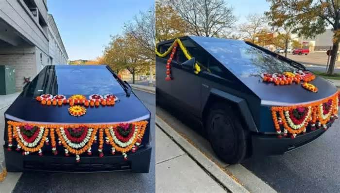 Tesla Cybertruck Replaces The Groom's 'Ghodi', Joins Grand Indian Wedding As A 'Baraat' Car